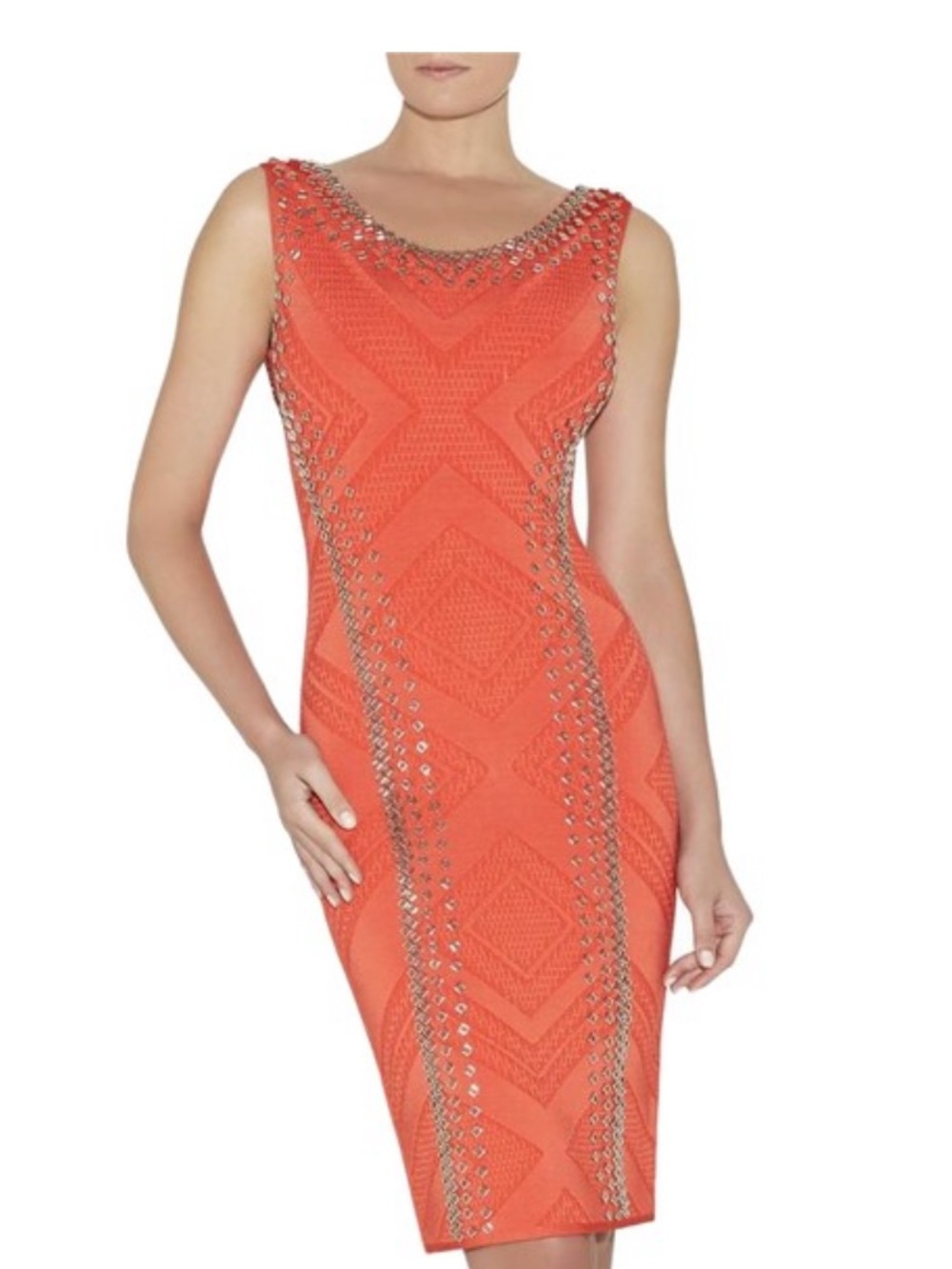 Herve Leger Red Embellished Midi Bodycon Dress - Picture 4 of 7